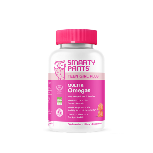SmartyPants Teen Girl Plus Multi and Omegas, 60 gummies, front of bottle