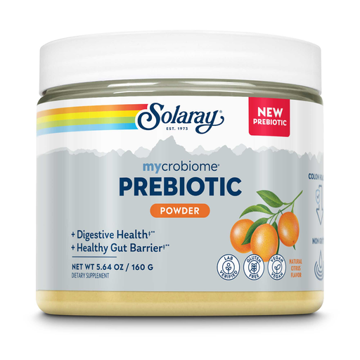 Solaray Microbiome Prebiotic Powder Citrus, 5.64 oz, front of jar