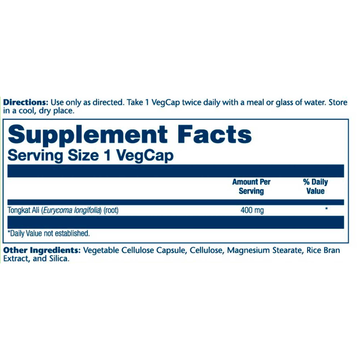 Solaray Tongkat Ali Root 400 mg 60 veg capsules supplement facts label