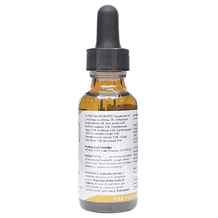 Bottle with active ingredients label on a white background