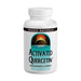 A white plastic bottle of Source Naturals Activated Quercetin 200 capsules dietary supplement, featuring a teal and orange graphic label on a white background.