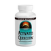 Source Naturals Activated Quercetin 50 capsules dietary supplement bottle, featuring a white plastic bottle with a label that includes a teal and orange graphic of a sun and moon.