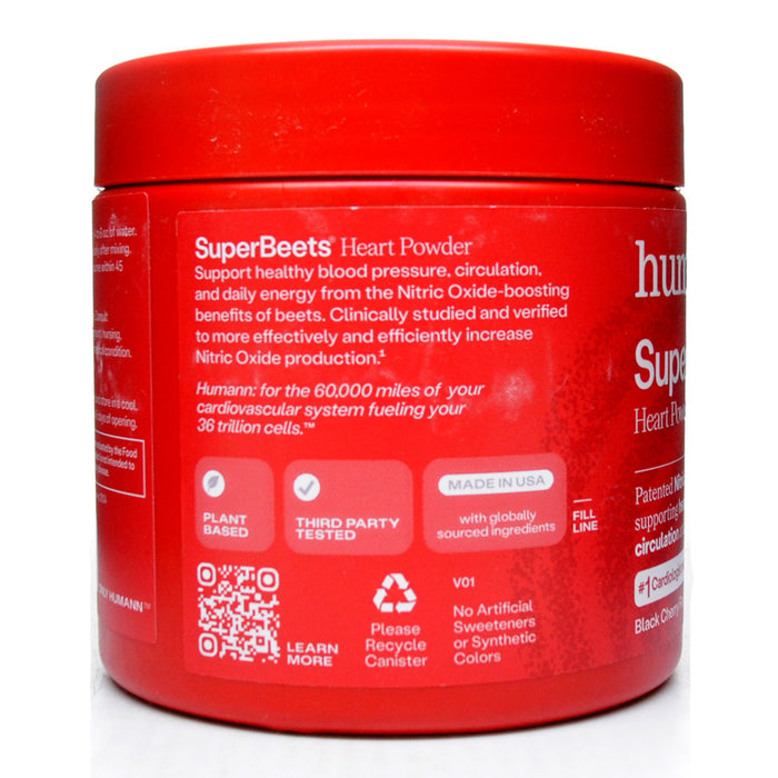 Red container of SuperBeets Heart Powder on a white background