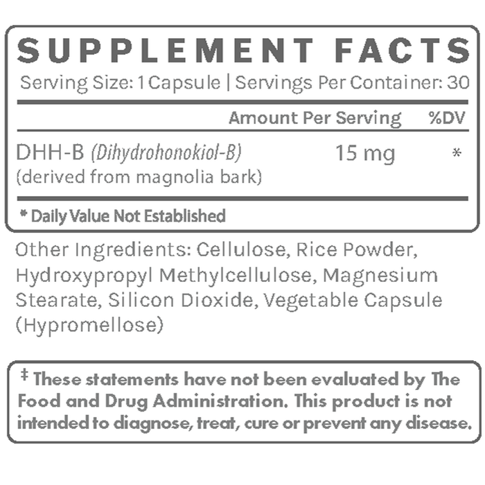 Supplement facts label for DHH Max on a light gray background