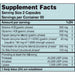 Supplement facts label with detailed nutritional information on a light blue background