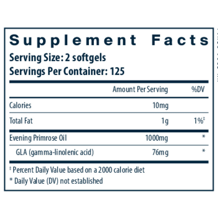 Supplement facts label for a product with evening primrose oil and GLA.