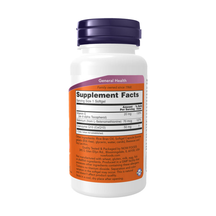 Supplement bottle with purple cap and orange label on a white background