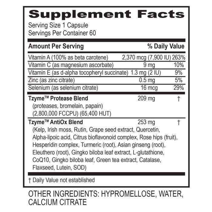 Supplement facts label with detailed nutritional information on a white background