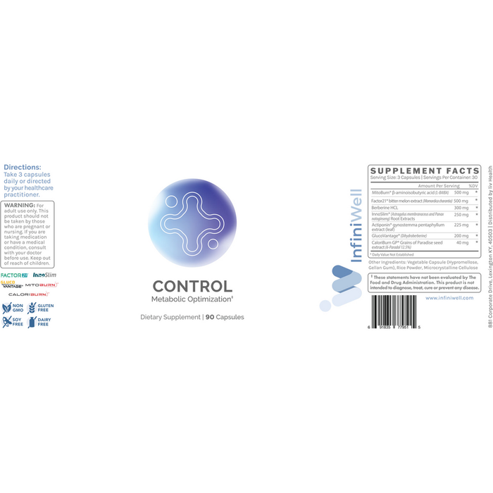supplement label for control on a light gray background