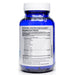 A blue translucent supplement bottle with a white cap, showing the Supplement Facts label on the back, photographed on a white background.