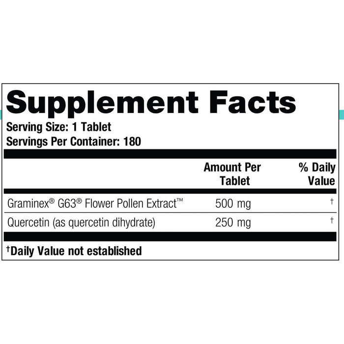 Theralogix Prostate PQ Pollen Extract 180 tablets supplement facts label