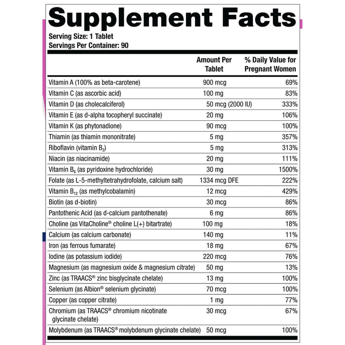 Theralogix TheraNatal Core Preconception 90 tablets supplement facts label