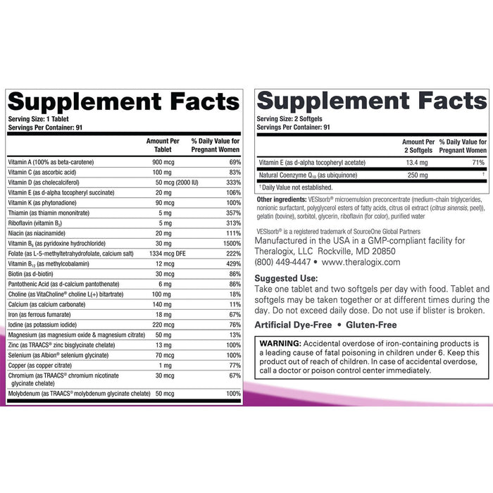 Theralogix TheraNatal OvaVite Preconception Kit 13 week supply supplement facts label