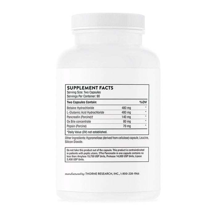 Thorne Advanced Digestive Enzymes 180 vegetarian capsules supplement facts label