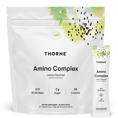 Thorne Amino Complex Lemon, 30 stick packets, front of pouch