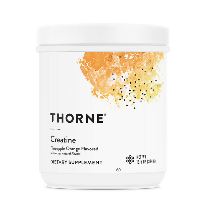 Thorne Creatine Pineapple Orange, 60 servings, front of canister