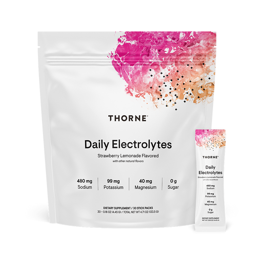 Thorne Daily Electrolytes Strawberry Lemonade, 30 stick packets, front of pouch