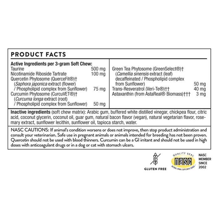 Thorne Vet Longevity Complex for Cats & Dogs Supplement Facts