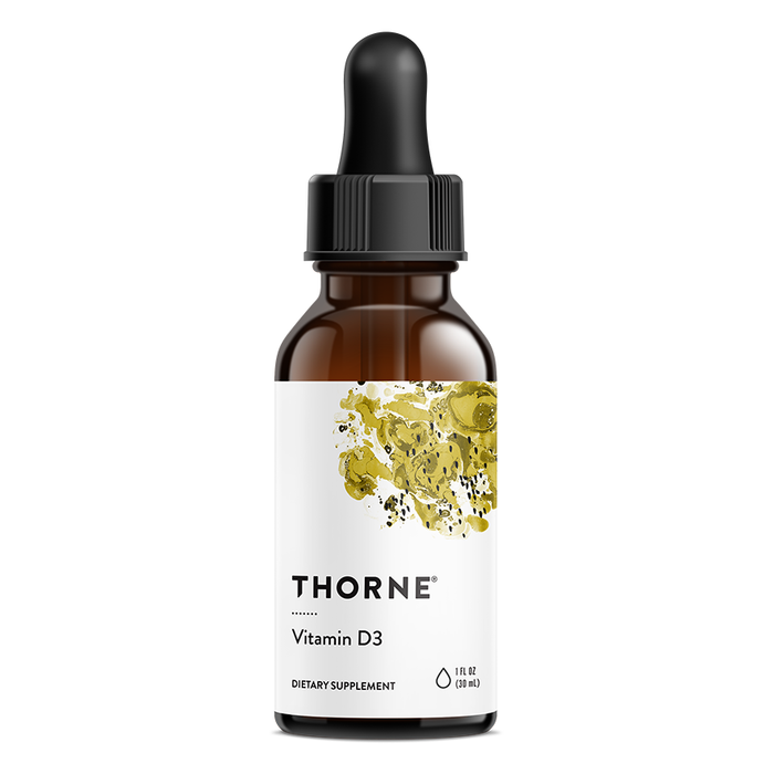 Thorne Vitamin D3 4000 IU liquid, 1 oz, front of dropper bottle