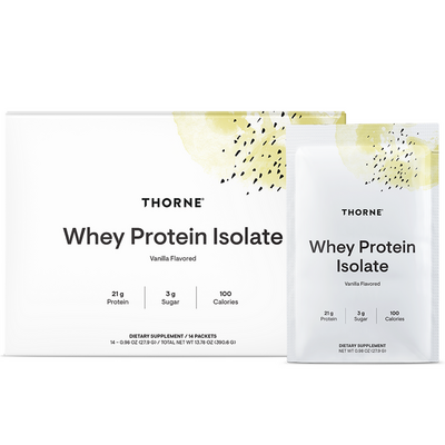 Thorne Whey Protein Isolate Vanilla, 14 stick packets, front of box