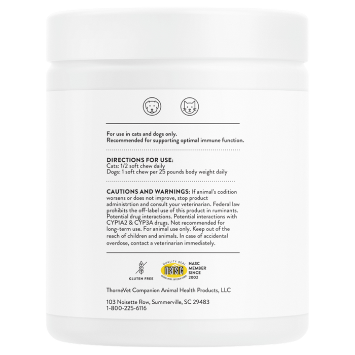 ThorneVet Immune Support Formula 90 soft chews directions label