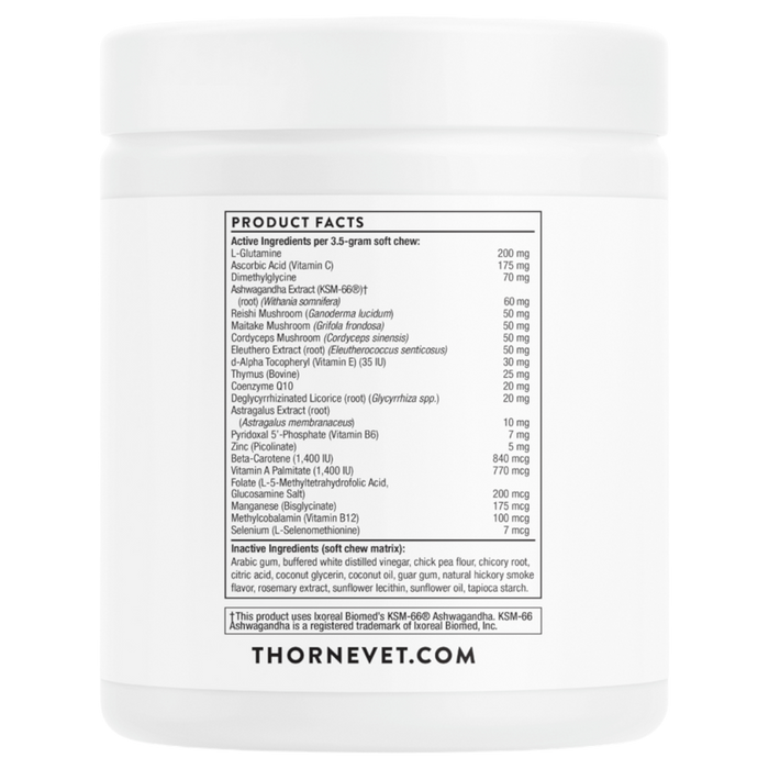 ThorneVet Immune Support Formula 90 soft chews product facts label