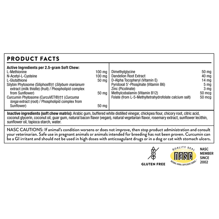 ThorneVet Liver Support Formula 90 soft chews product facts label