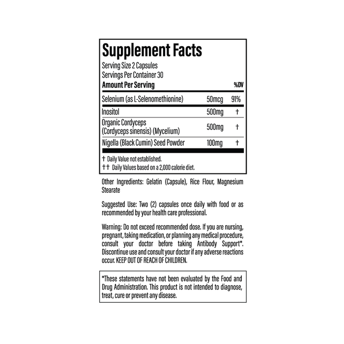 Thyroid Specific Formulations Antibody Support Capsules 60 capsules supplement facts label