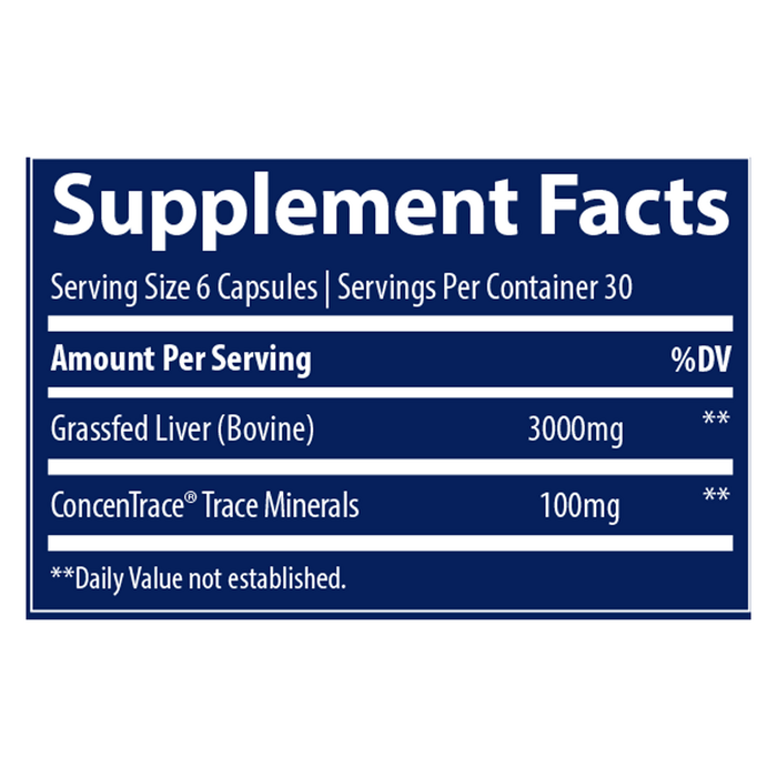 Trace Minerals Research Beef Liver 180 capsules supplement facts label