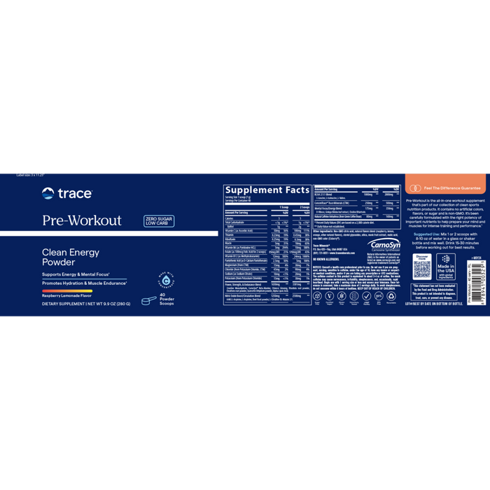 Trace Minerals Research CLEAN Pre Workout 280 g full label