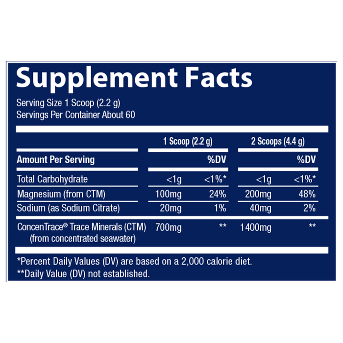 Trace Minerals Research ConcenTrace Daily Mineral Powder Blue Hawaiian supplement facts label