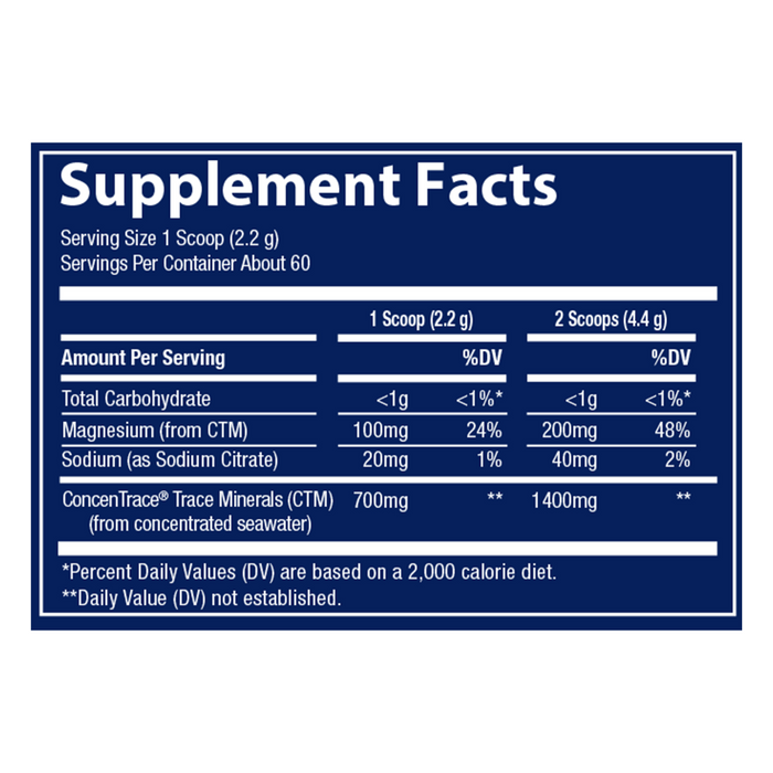 Trace Minerals Research ConcenTrace Daily Mineral Powder Blue Raspberry supplement facts label
