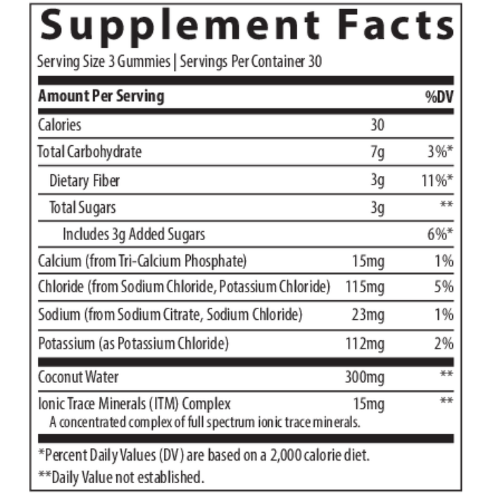 Trace Minerals Research Electrolyte Stamina 90 gummies supplement facts label