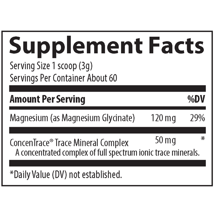 Trace Minerals Research Magnesium Glycinate Powder 6.35 oz supplement facts label