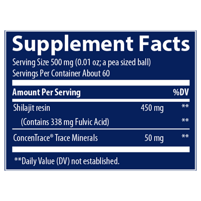 Trace Minerals Research Shilajit Resin 1.06 oz supplement facts label