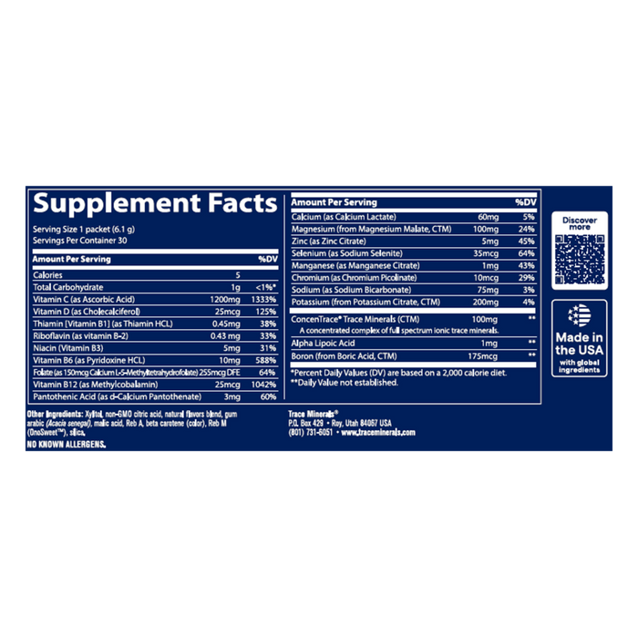 Sugar Free Electrolyte Stamina Power Pak Orange Mango 30 pack by Trace Minerals Research