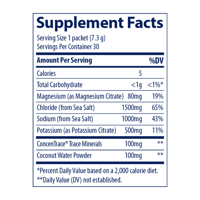 Trace Minerals Research ZEROLyte 30 packets supplement facts label