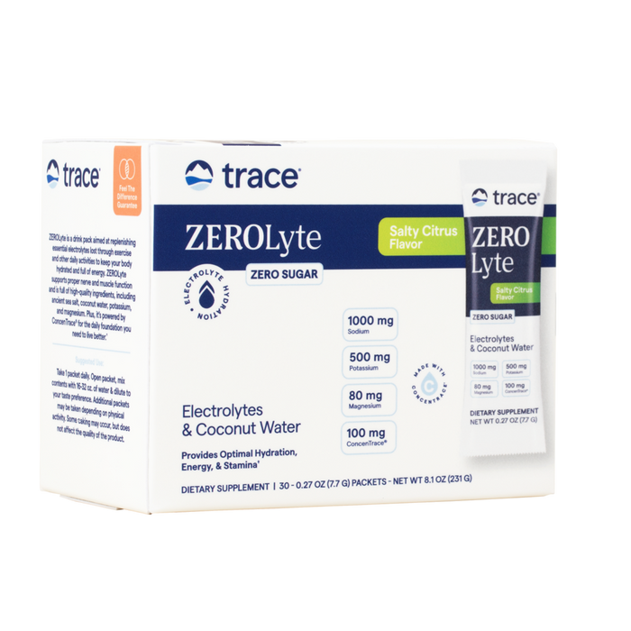 Trace Minerals Research ZEROLyte Salty Citrus, 30 packets, front of box