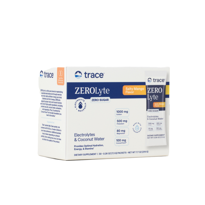 Trace Minerals Research ZEROLyte Salty Mango, 30 packets, front of box