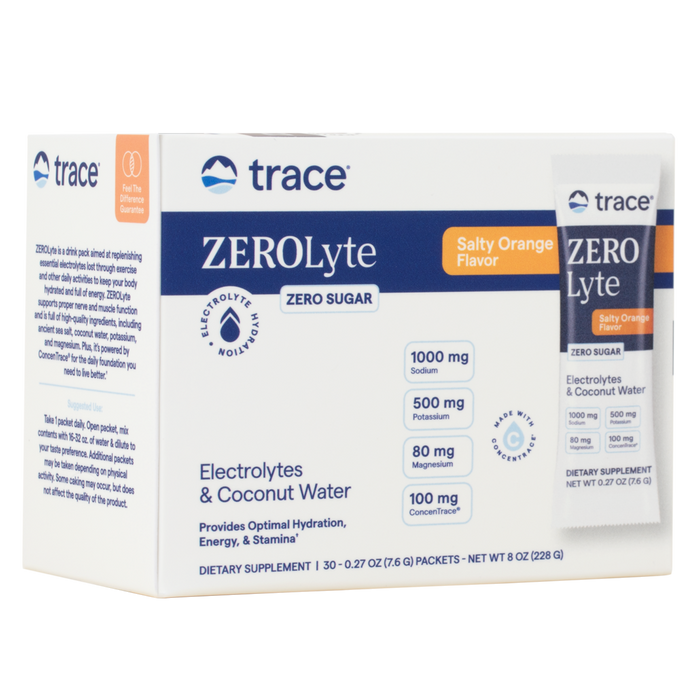 Trace Minerals Research ZEROLyte Salty Orange, 30 packets, front of box