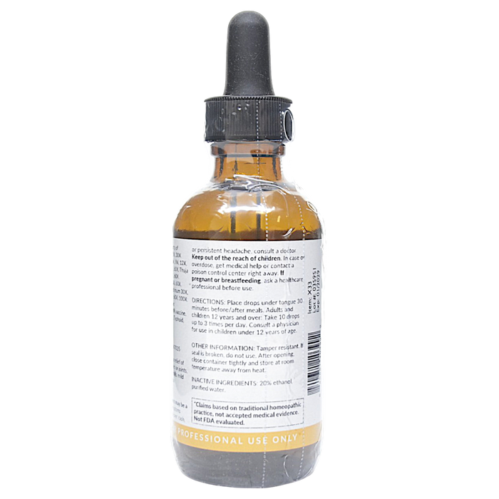 Bottle with inactive ingredients label on a white background