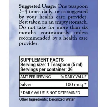 True Botanica Argentum Colloidum 6 fl oz supplement facts label