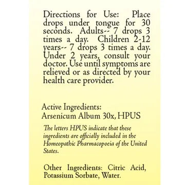 True Botanica Arsenicum Album 30X 30 mL label information panel