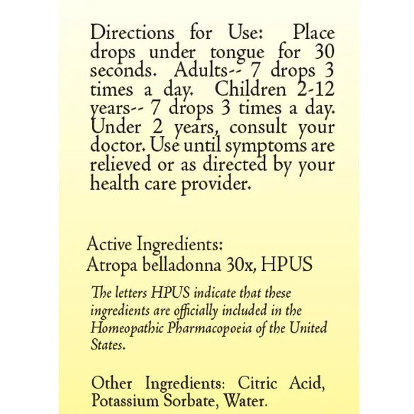 True Botanica Belladonna 30X 30 mL label information panel