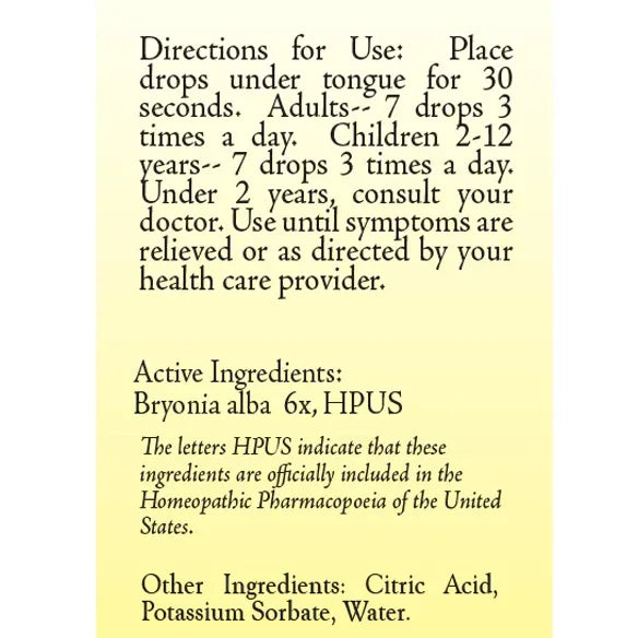 True Botanica Bryonia Alba 6X 30 mL label information panel