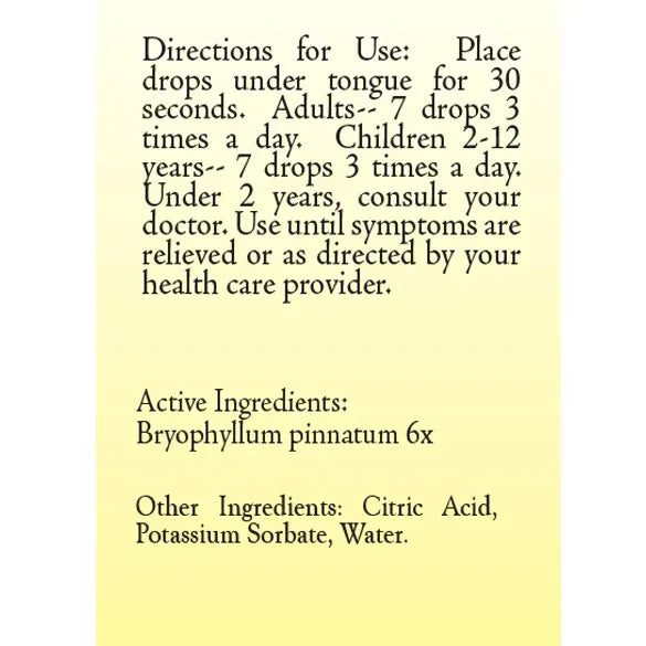 True Botanica Bryophyllum 6X 30 mL label information panel