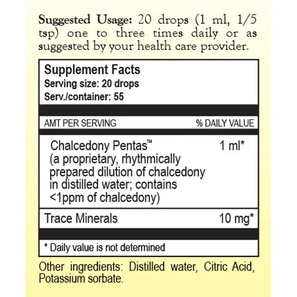 True Botanica Chalcedony Pentas TMS 1.86 fl oz supplement facts label