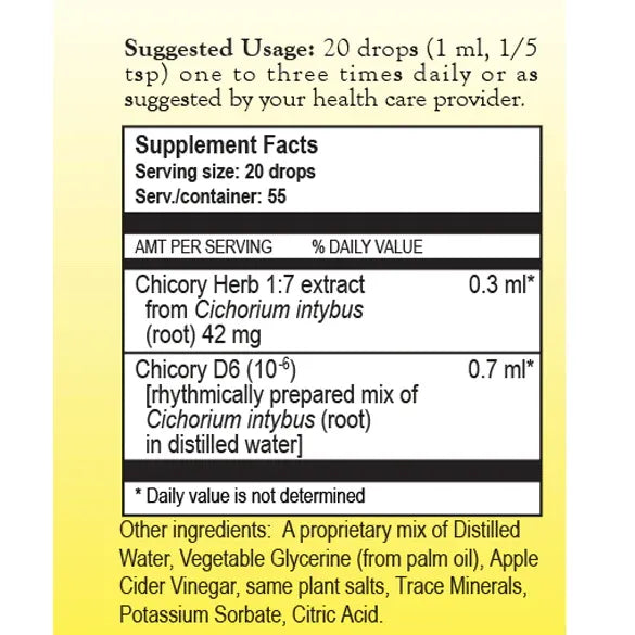 True Botanica Chicory cum Stanno Complex Herbal Tincture 1.86 fl oz supplement facts label
