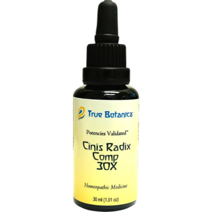 True Botanica Cinis Radix Comp 30X, 30 mL, front of dropper bottle
