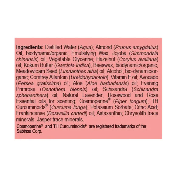 True Botanica Face Moisturizing Cream with Astaxanthin 1.67 oz ingredients label